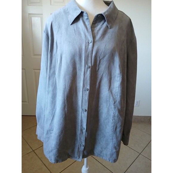 Catherines Womens Blouse Long Sleeve Gray Button Up Collared 1X 18/20W - Picture 2 of 14